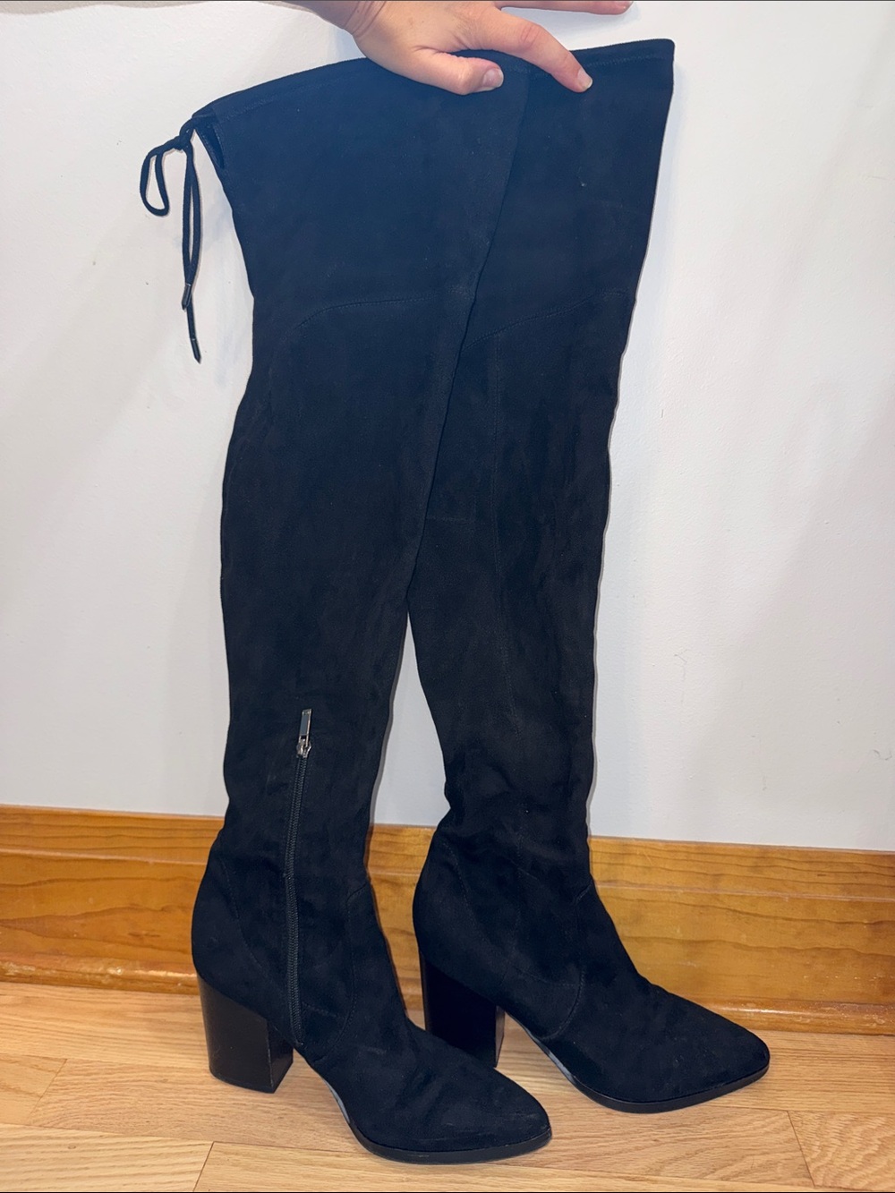Mark Fischer Women's Black Over-The-Knee Suede Block Heel Boots